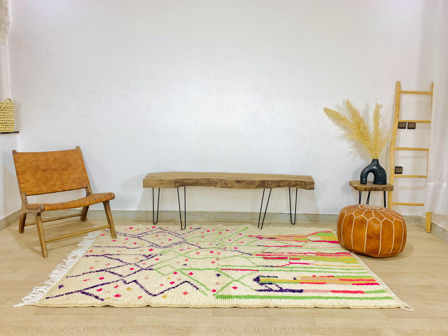 Azilal Moroccan Rug, Berber shag rug, White wool rug