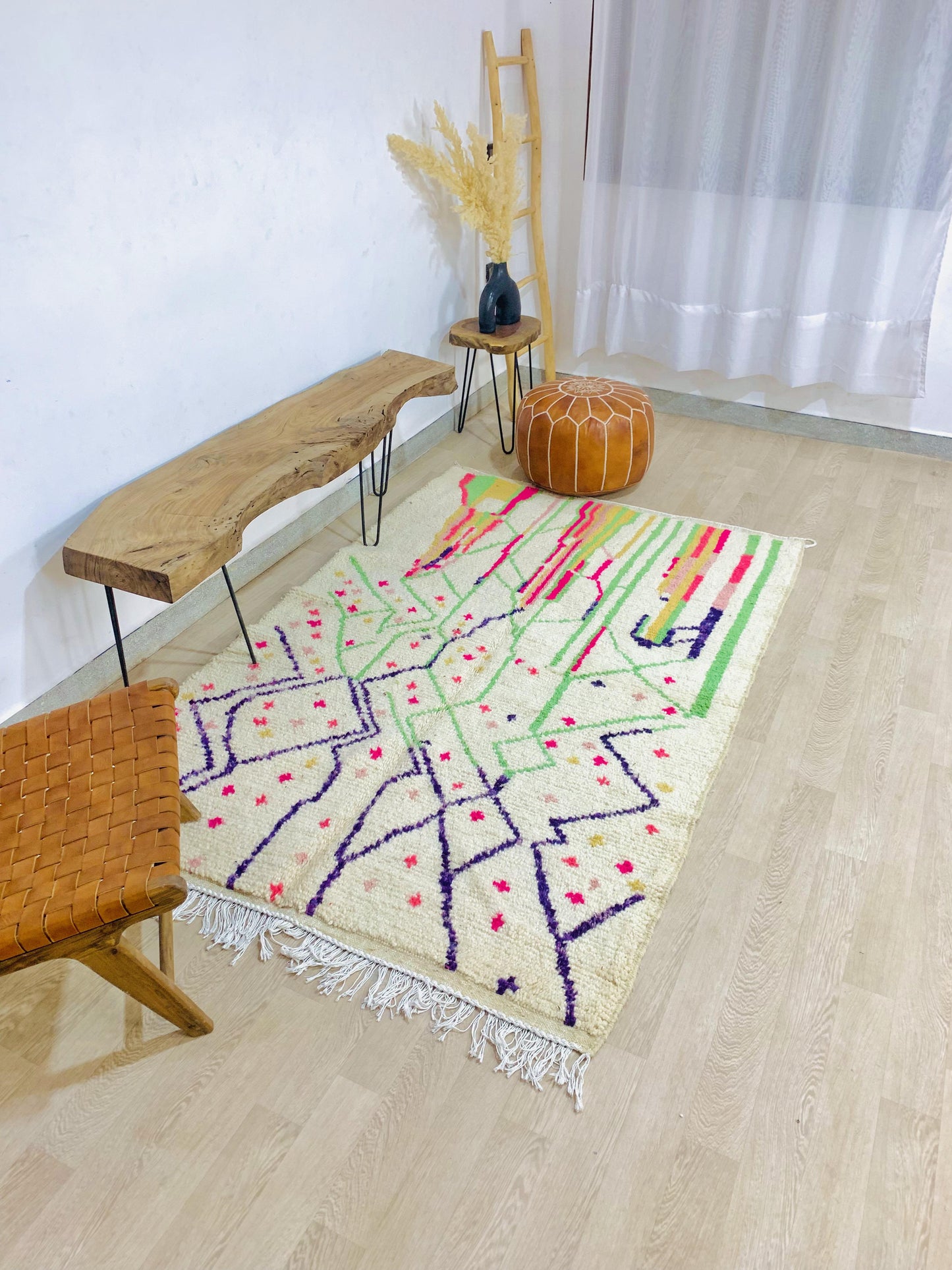 Azilal Moroccan Rug, Berber shag rug, White wool rug