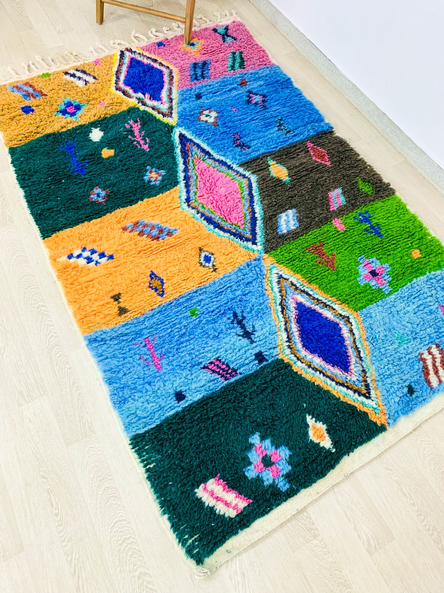 Handmade Moroccan Shag Rug, Colorful Geometric Design