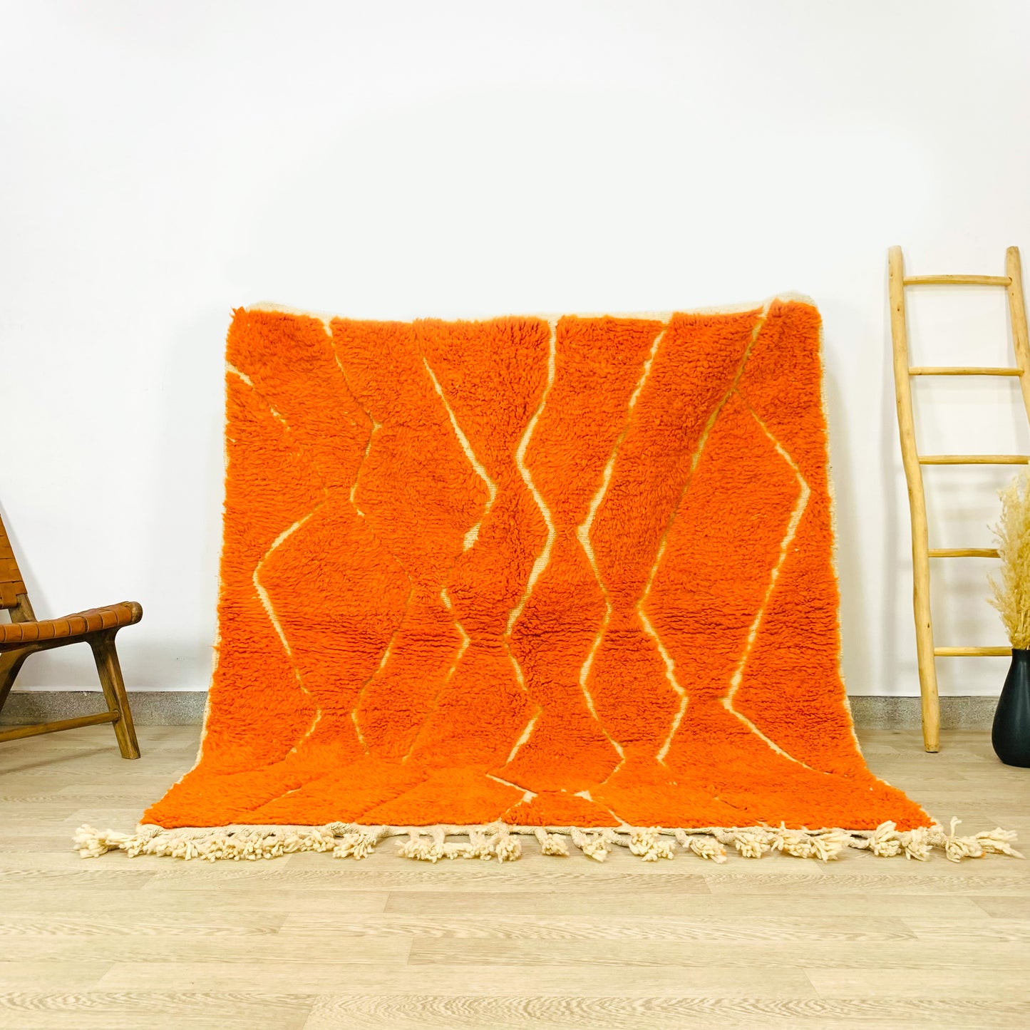 Vibrant Orange Hand-Tufted Moroccan Shag Rug