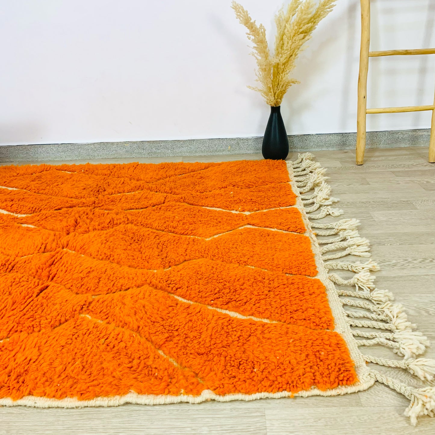 Vibrant Orange Hand-Tufted Moroccan Shag Rug