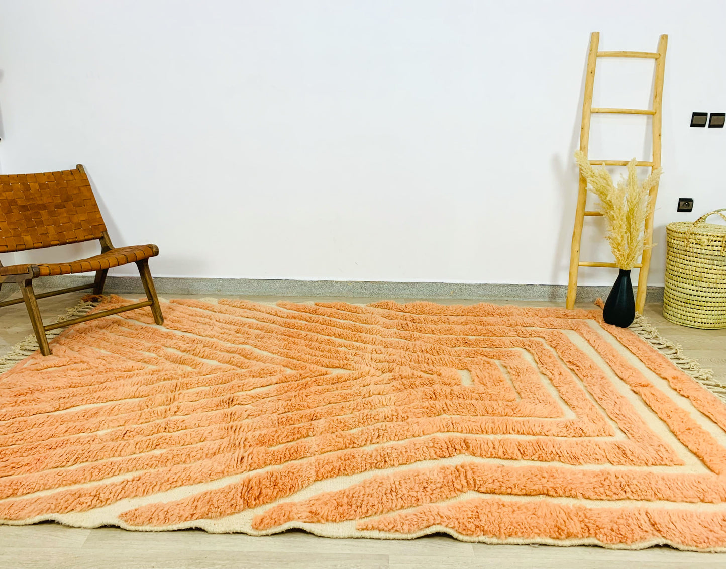 Moroccan Shag Rug, Hand-Tufted Peach Design