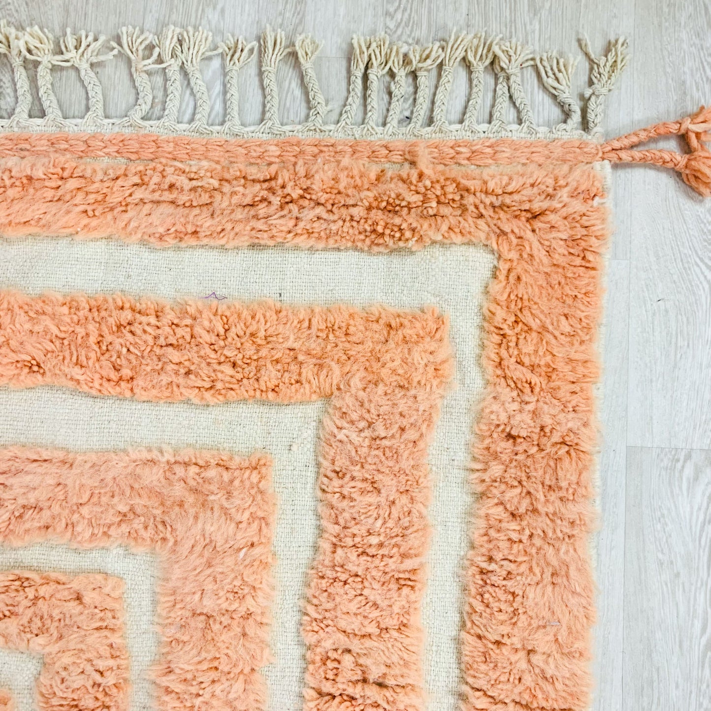 Moroccan Shag Rug, Hand-Tufted Peach Design