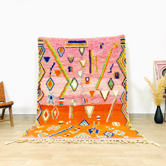 Pink and Orange Moroccan Shag Rug, Colorful Tribal Patterns