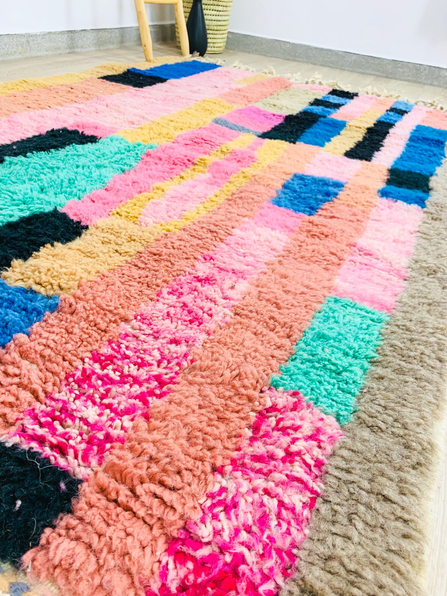 Vibrant Moroccan Shag Rug, Colorful Wool Abstract Design