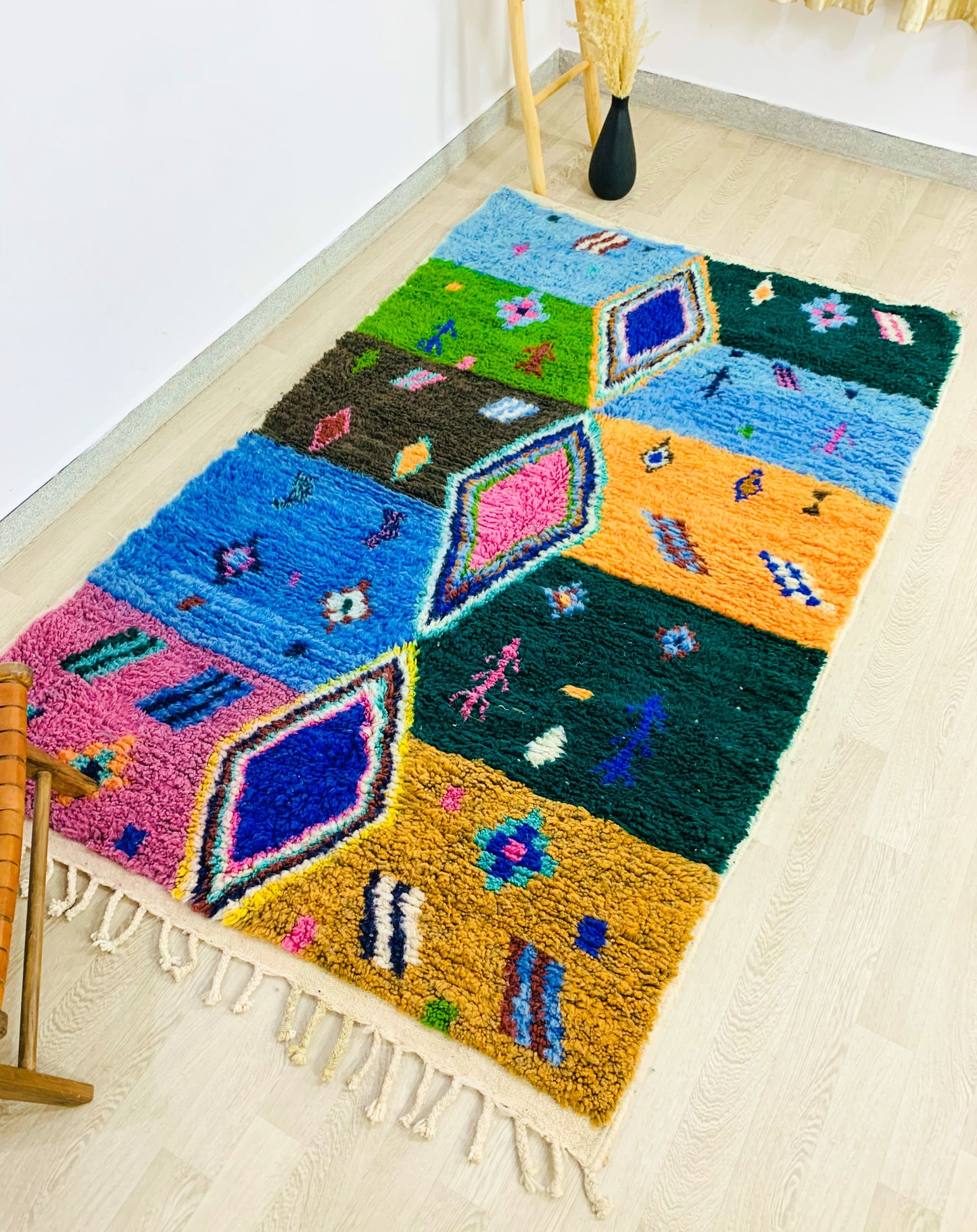 Handmade Moroccan Shag Rug, Colorful Geometric Design