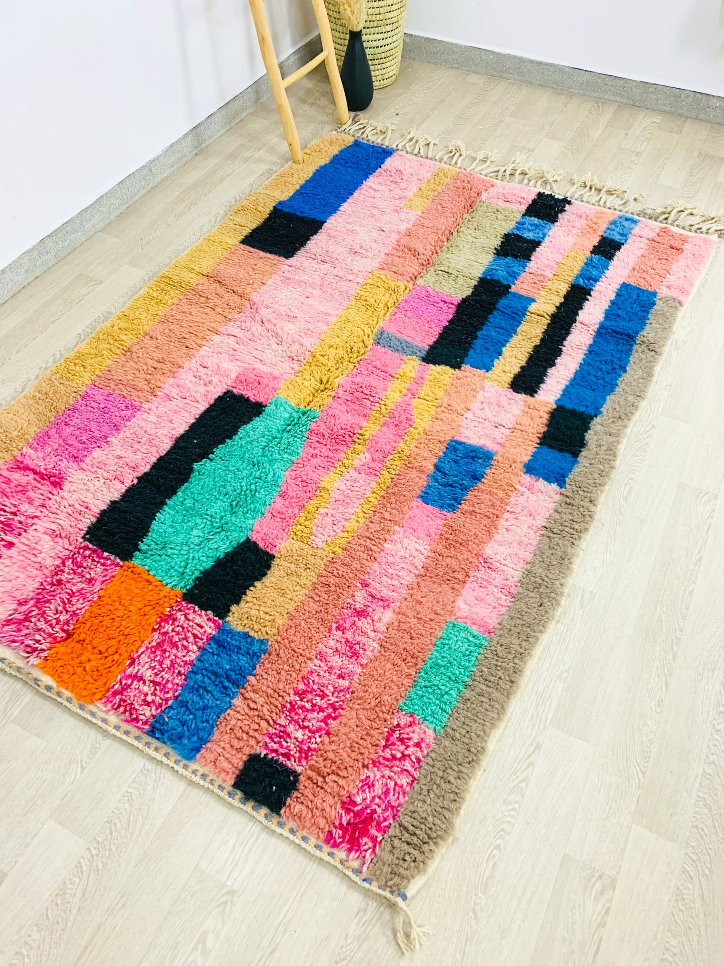 Vibrant Moroccan Shag Rug, Colorful Wool Abstract Design