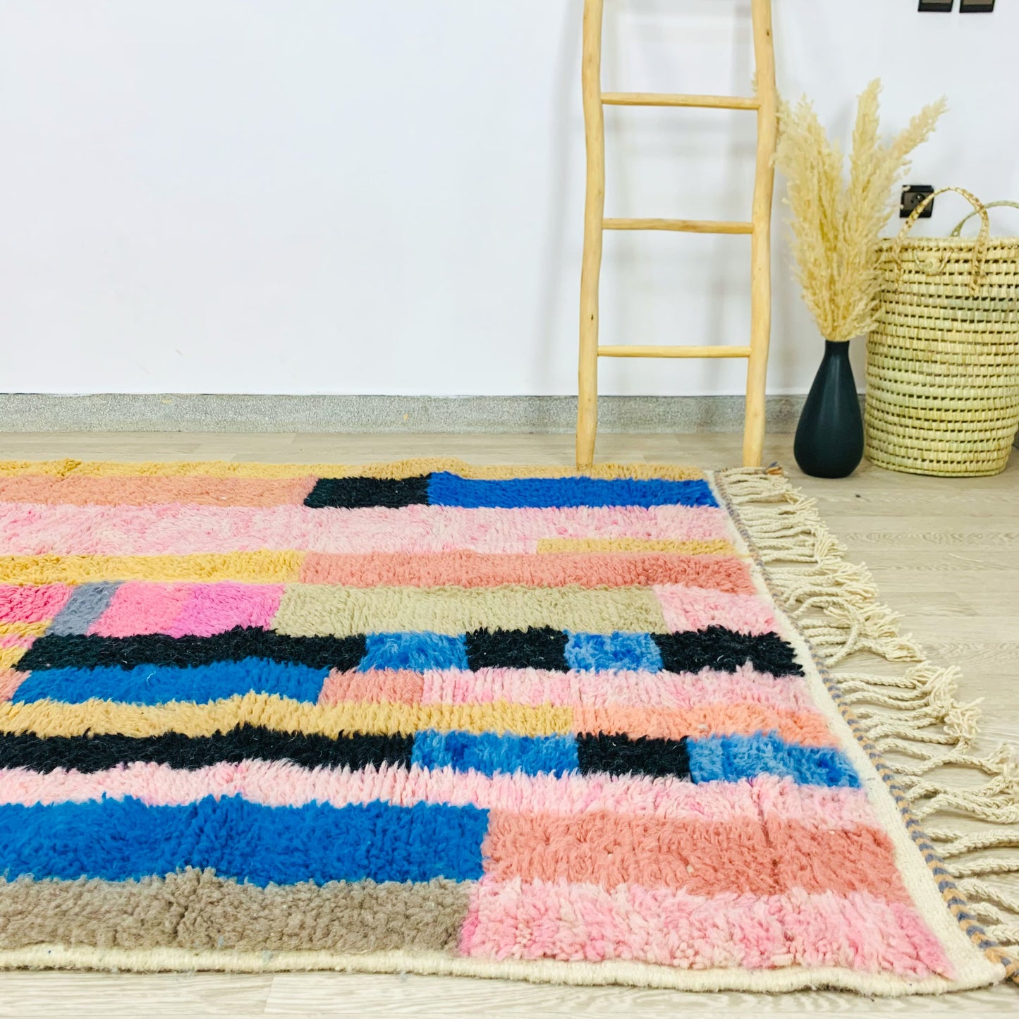 Vibrant Moroccan Shag Rug, Colorful Wool Abstract Design