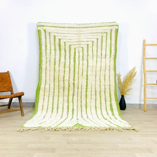 Moroccan Hand-tufted Shag Rug, Striped Lime green pattern