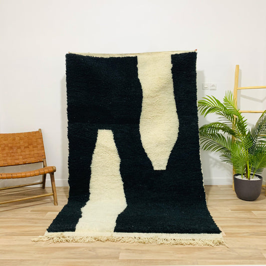 Black and White Moroccan Rug, Abstract Design