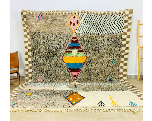 Artistic Handwoven Moroccan Shag Rug, Multicolor Geometric Design