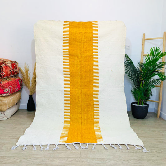 White and Yellow Kilim Flateweave Rug