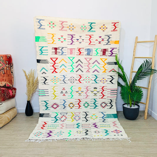 Moroccan Colorful Symbols Kilim Flateweave Rug