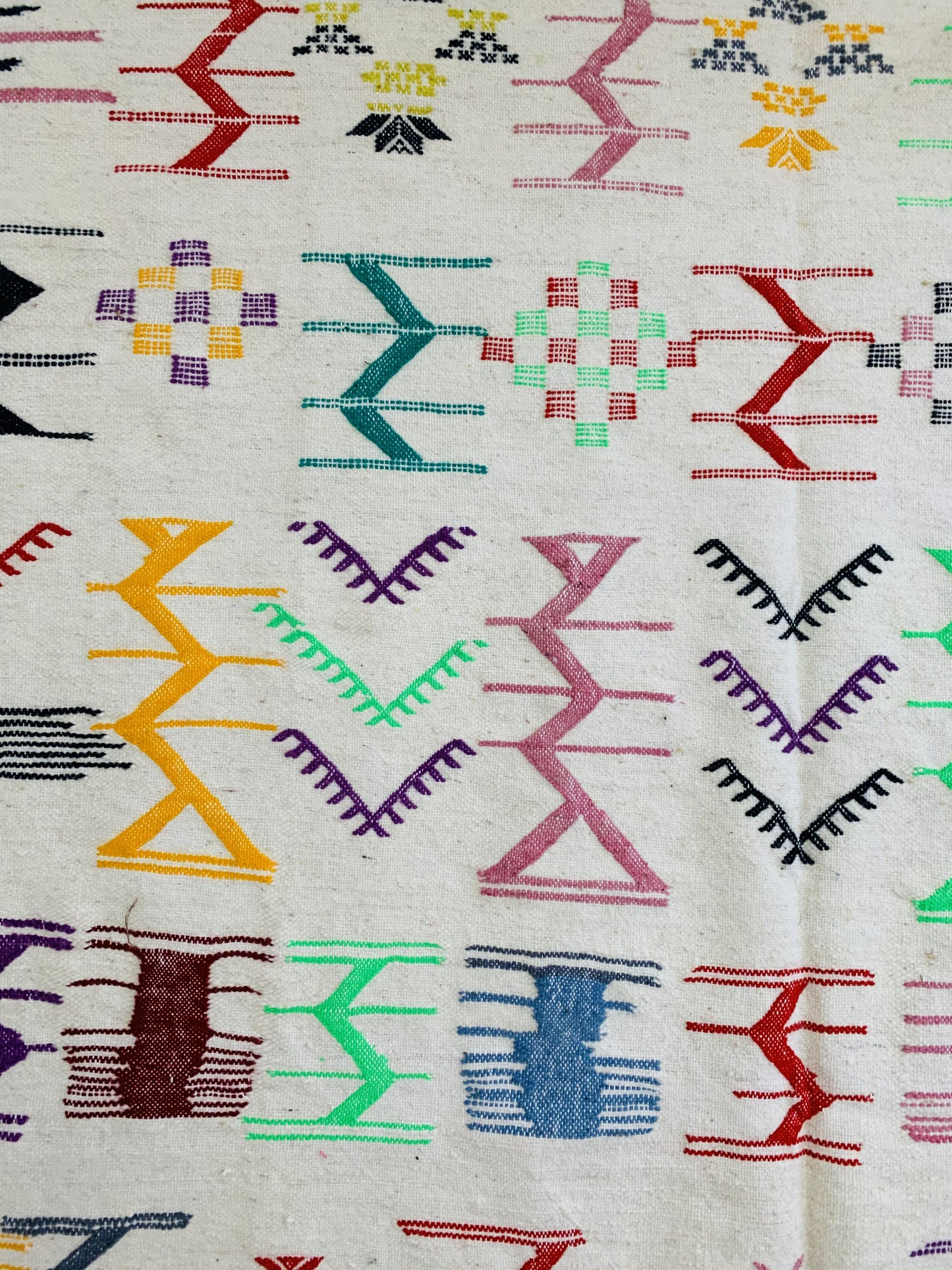 Moroccan Colorful Symbols Kilim Flateweave Rug