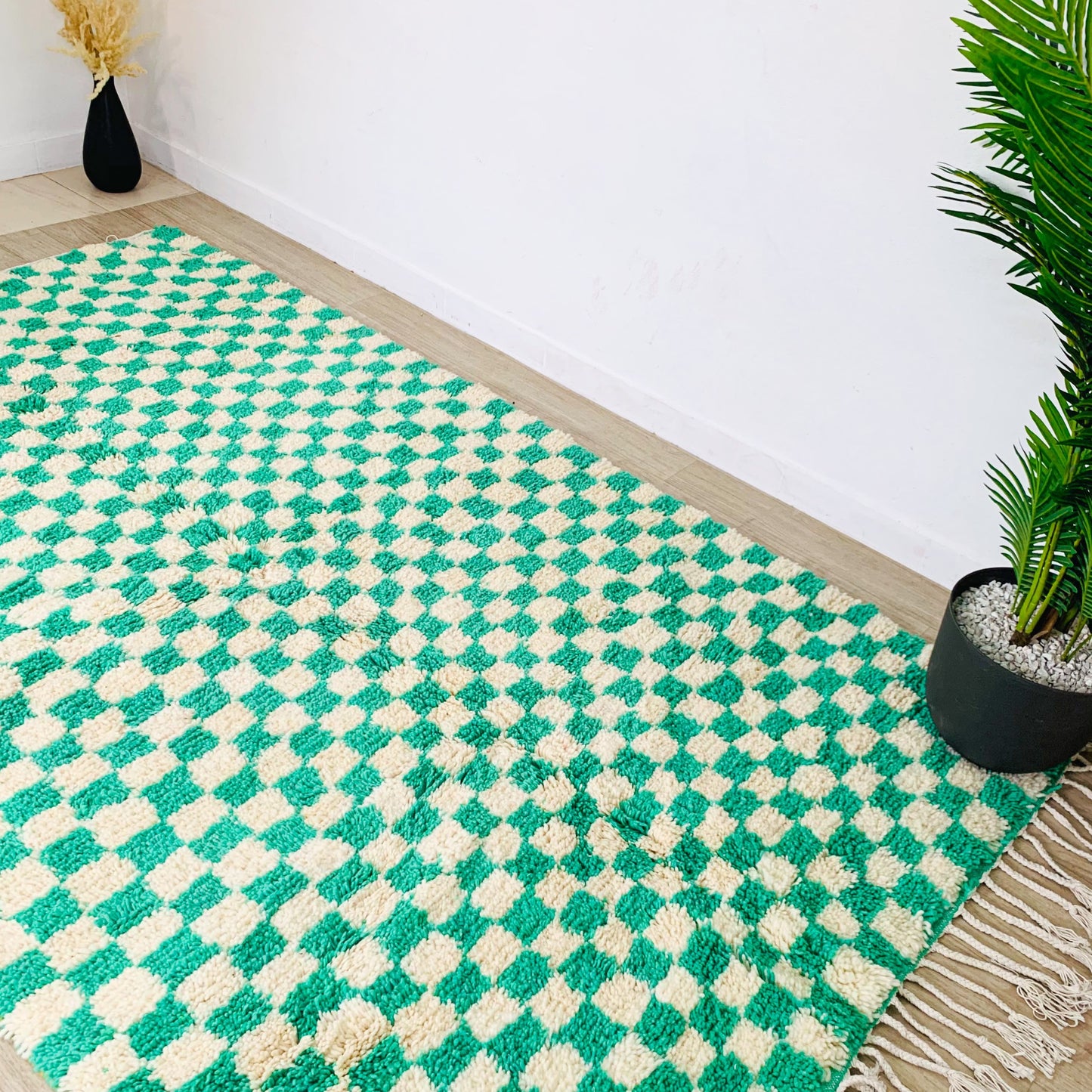 green-checkered-rug-in-living-room-in-Miami-florida-usa